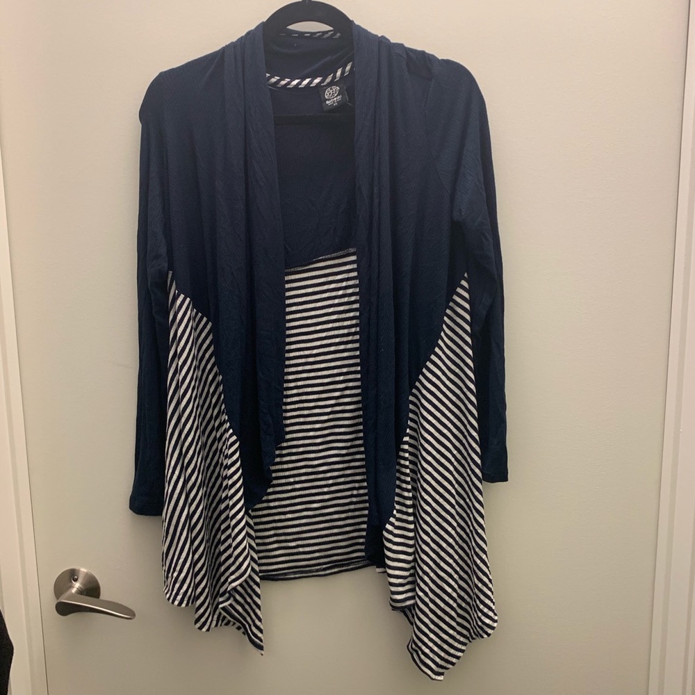 Navy blue and white striped cardigan XS